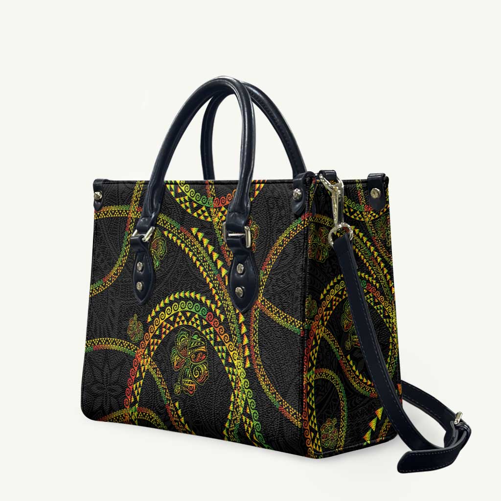 Hawaiian Kakau Art and Hisbiscus Tattoo Leather Bag Tribal Pattern-Reggae Style - Polynesian Pride