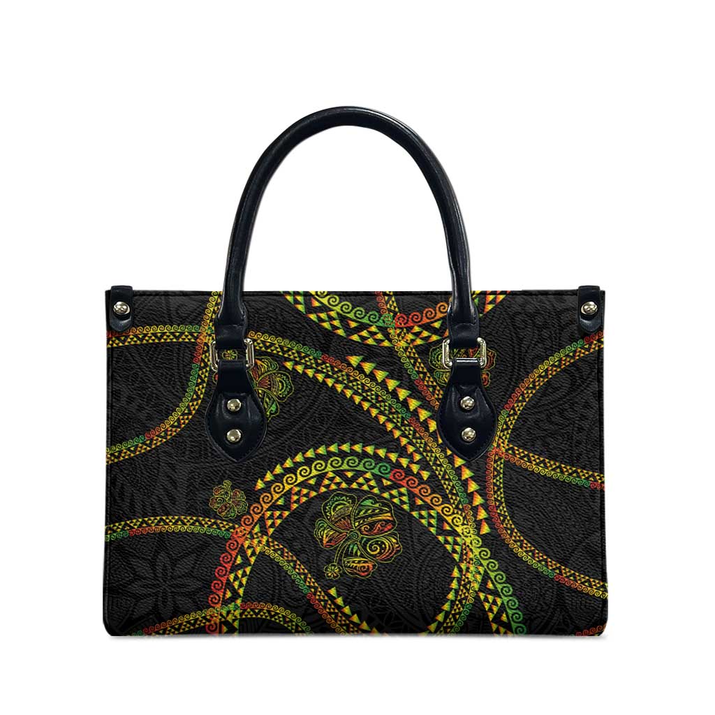 Hawaiian Kakau Art and Hisbiscus Tattoo Leather Bag Tribal Pattern-Reggae Style - Polynesian Pride
