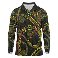 Hawaiian Kakau Art and Hisbiscus Tattoo Long Sleeve Polo Shirt Tribal Pattern-Reggae Style - Polynesian Pride