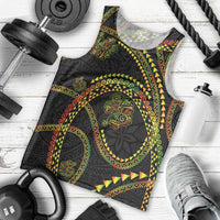 Hawaiian Kakau Art and Hisbiscus Tattoo Men Tank Top Tribal Pattern-Reggae Style - Polynesian Pride