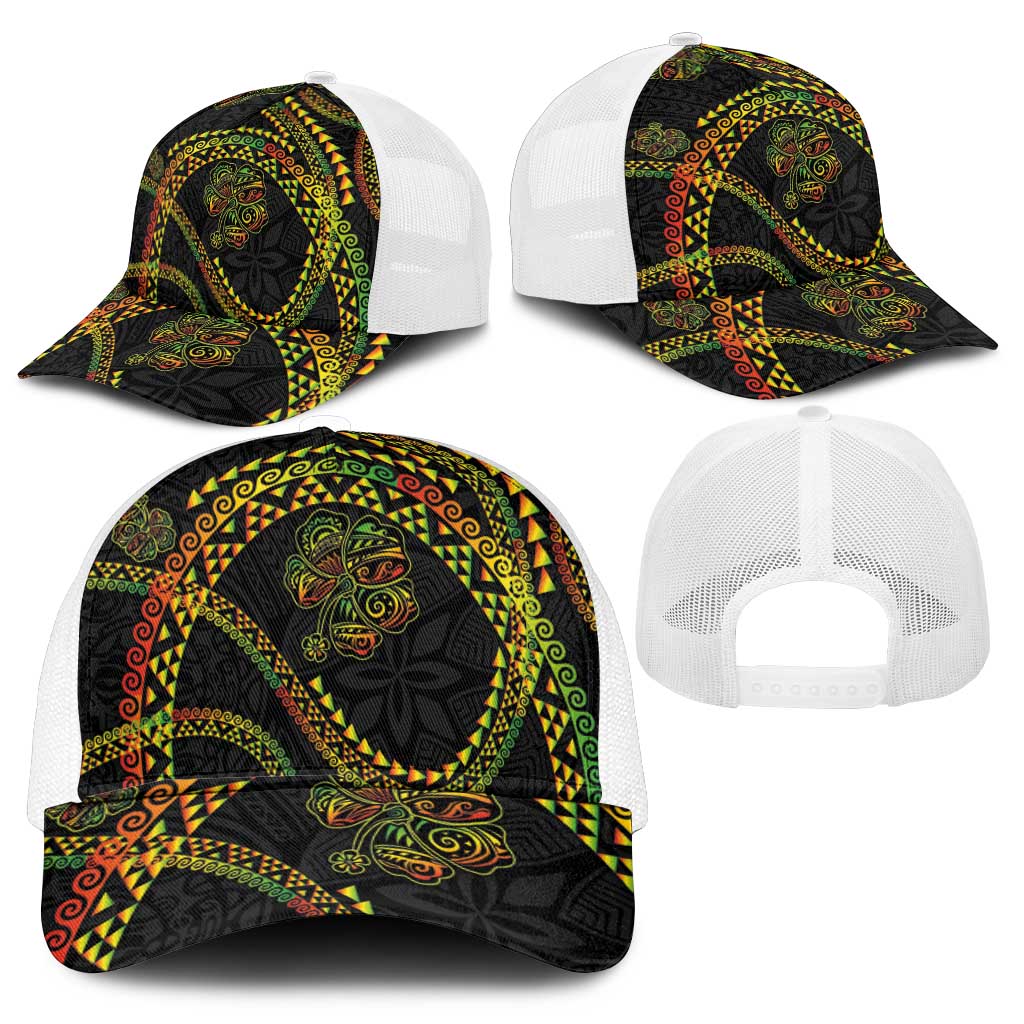 Hawaiian Kakau Art and Hisbiscus Tattoo Mesh Trucker Cap Tribal Pattern-Reggae Style - Polynesian Pride