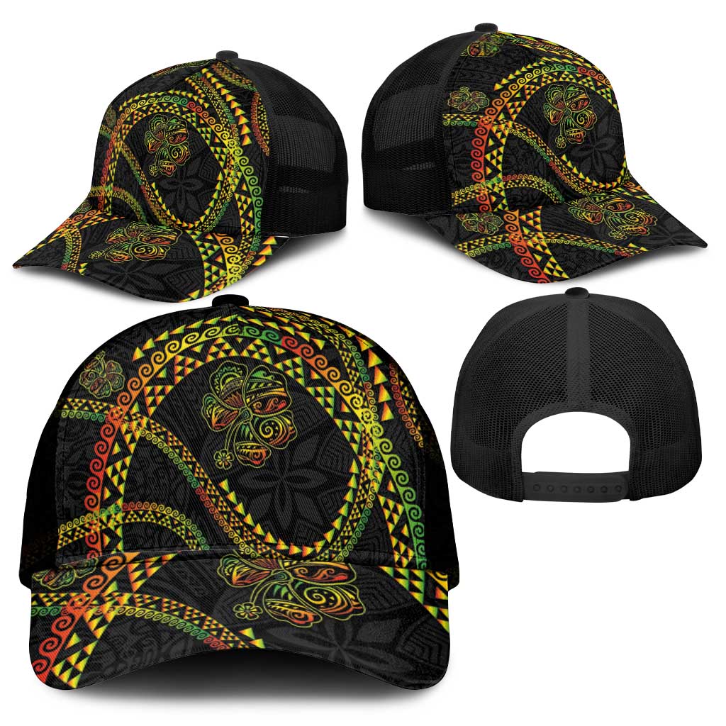 Hawaiian Kakau Art and Hisbiscus Tattoo Mesh Trucker Cap Tribal Pattern-Reggae Style - Polynesian Pride