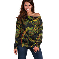 Hawaiian Kakau Art and Hisbiscus Tattoo Off Shoulder Sweater Tribal Pattern-Reggae Style - Polynesian Pride