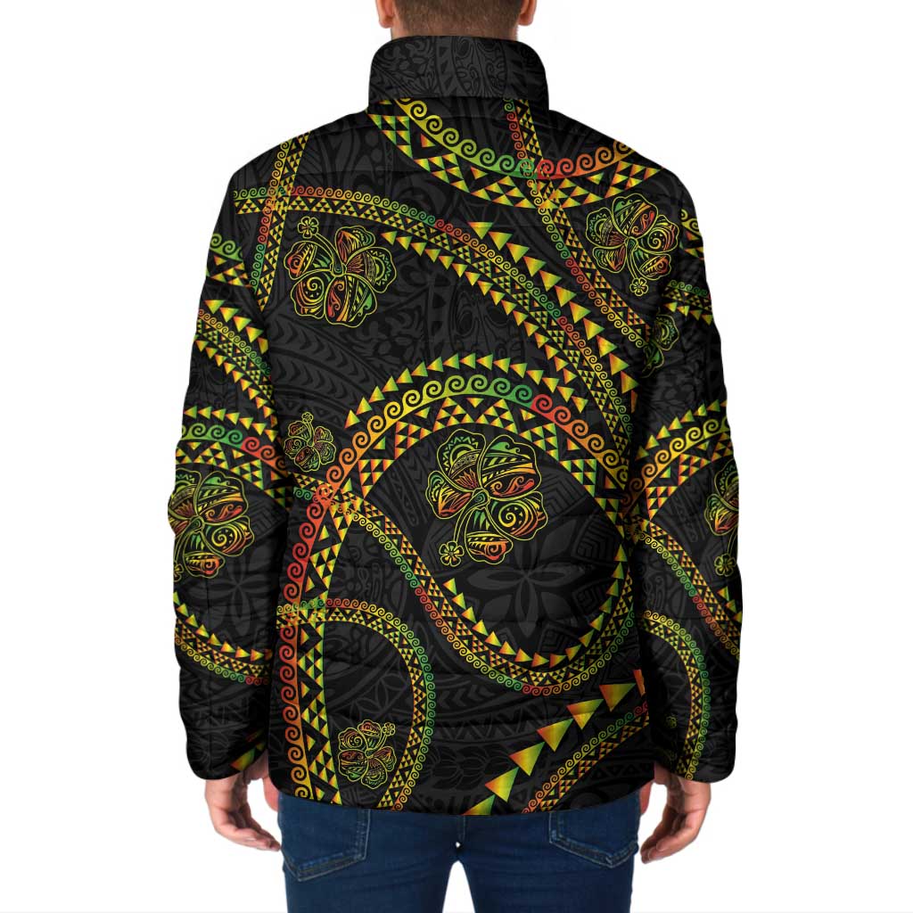 Hawaiian Kakau Art and Hisbiscus Tattoo Padded Jacket Tribal Pattern-Reggae Style - Polynesian Pride