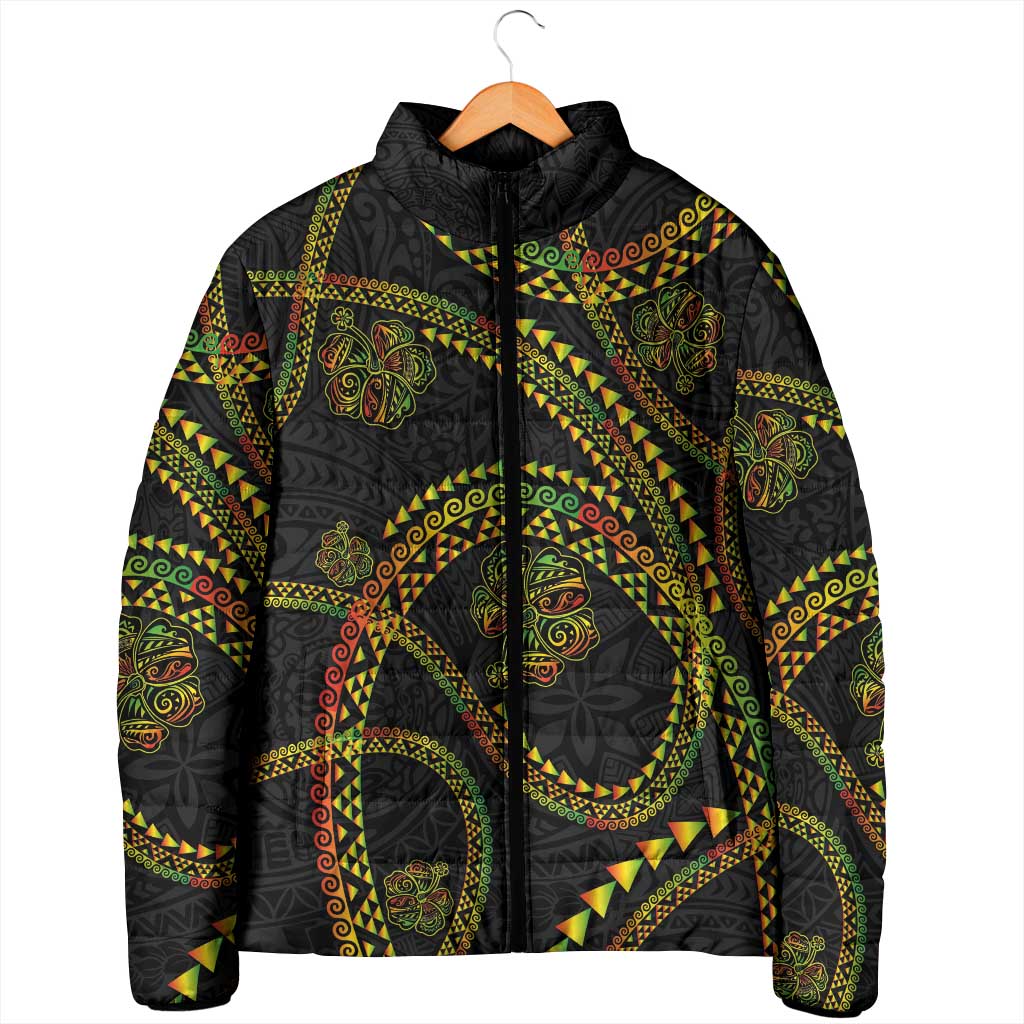 Hawaiian Kakau Art and Hisbiscus Tattoo Padded Jacket Tribal Pattern-Reggae Style - Polynesian Pride