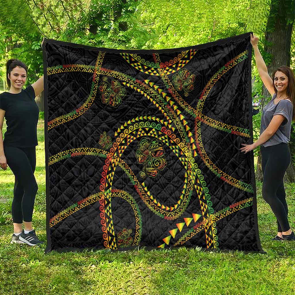 Hawaiian Kakau Art and Hisbiscus Tattoo Quilt Tribal Pattern-Reggae Style - Polynesian Pride