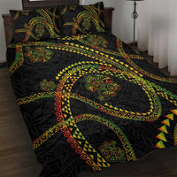 Hawaiian Kakau Art and Hisbiscus Tattoo Quilt Bed Set Tribal Pattern-Reggae Style - Polynesian Pride