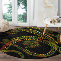 Hawaiian Kakau Art and Hisbiscus Tattoo Round Carpet Tribal Pattern-Reggae Style - Polynesian Pride
