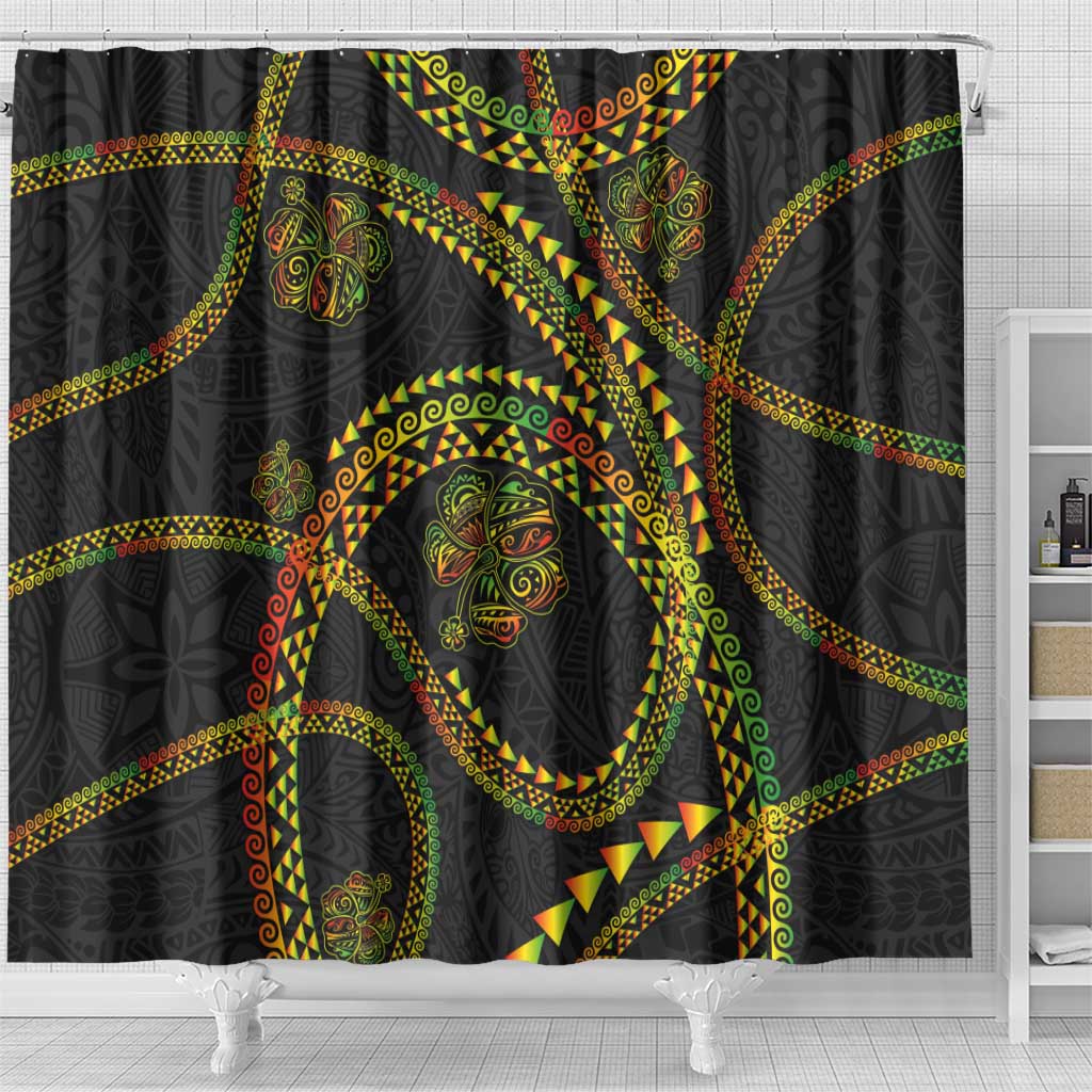 Hawaiian Kakau Art and Hisbiscus Tattoo Shower Curtain Tribal Pattern-Reggae Style - Polynesian Pride