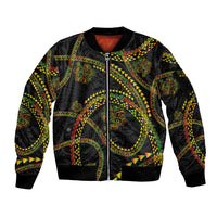 Hawaiian Kakau Art and Hisbiscus Tattoo Sleeve Zip Bomber Jacket Tribal Pattern-Reggae Style - Polynesian Pride