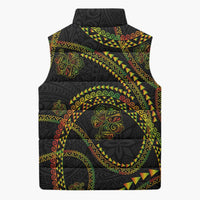 Hawaiian Kakau Art and Hisbiscus Tattoo Sleeveless Puffer Jacket Tribal Pattern-Reggae Style - Polynesian Pride