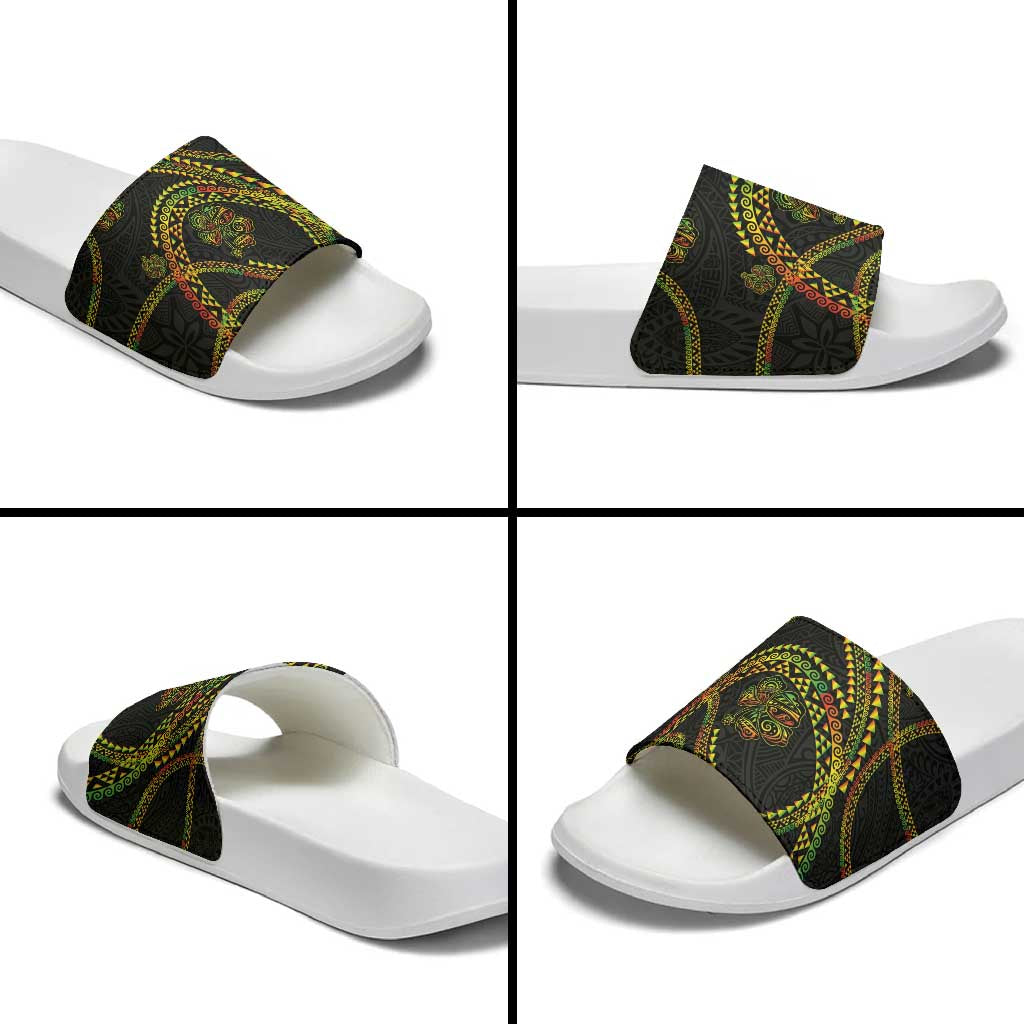 Hawaiian Kakau Art and Hisbiscus Tattoo Slide Sandals Tribal Pattern-Reggae Style - Polynesian Pride