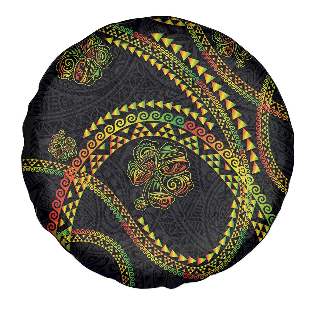 Hawaiian Kakau Art and Hisbiscus Tattoo Spare Tire Cover Tribal Pattern-Reggae Style - Polynesian Pride