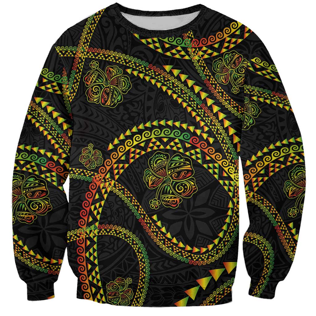 Hawaiian Kakau Art and Hisbiscus Tattoo Sweatshirt Tribal Pattern-Reggae Style - Polynesian Pride