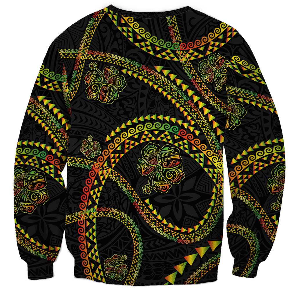 Hawaiian Kakau Art and Hisbiscus Tattoo Sweatshirt Tribal Pattern-Reggae Style - Polynesian Pride