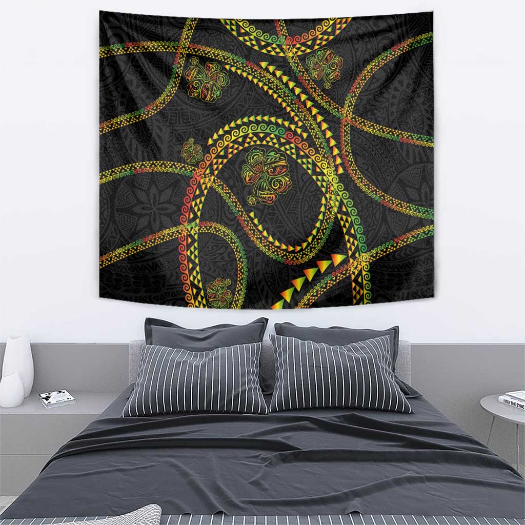 Hawaiian Kakau Art and Hisbiscus Tattoo Tapestry Tribal Pattern-Reggae Style - Polynesian Pride