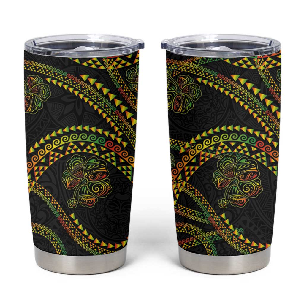 Hawaiian Kakau Art and Hisbiscus Tattoo Tumbler Cup Tribal Pattern-Reggae Style - Polynesian Pride