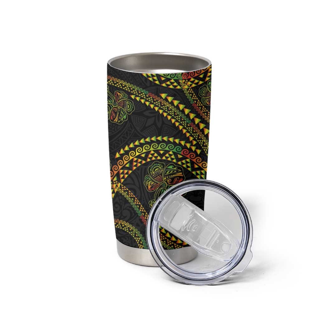 Hawaiian Kakau Art and Hisbiscus Tattoo Tumbler Cup Tribal Pattern-Reggae Style - Polynesian Pride
