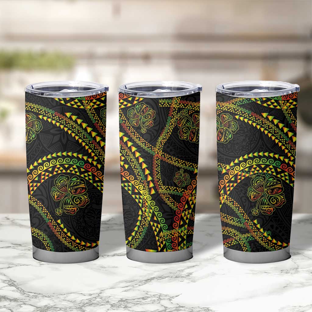 Hawaiian Kakau Art and Hisbiscus Tattoo Tumbler Cup Tribal Pattern-Reggae Style - Polynesian Pride
