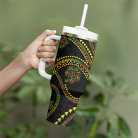 Hawaiian Kakau Art and Hisbiscus Tattoo Tumbler With Handle Tribal Pattern-Reggae Style - Polynesian Pride