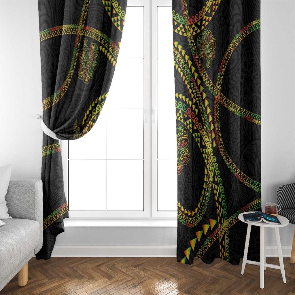 Hawaiian Kakau Art and Hisbiscus Tattoo Window Curtain Tribal Pattern-Reggae Style - Polynesian Pride