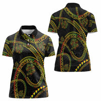 Hawaiian Kakau Art and Hisbiscus Tattoo Women Polo Shirt Tribal Pattern-Reggae Style - Polynesian Pride