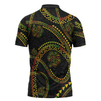 Hawaiian Kakau Art and Hisbiscus Tattoo Zipper Polo Shirt Tribal Pattern-Reggae Style - Polynesian Pride