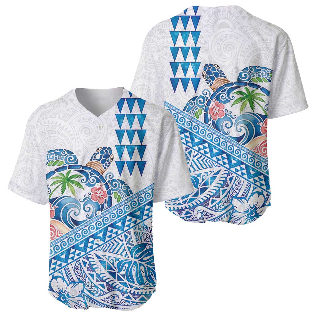 Hawaiian Abstract Sea Turtle Baseball Jersey Polynesian Tapa Art and Kakau Tattoo White WaterColor - Polynesian Pride