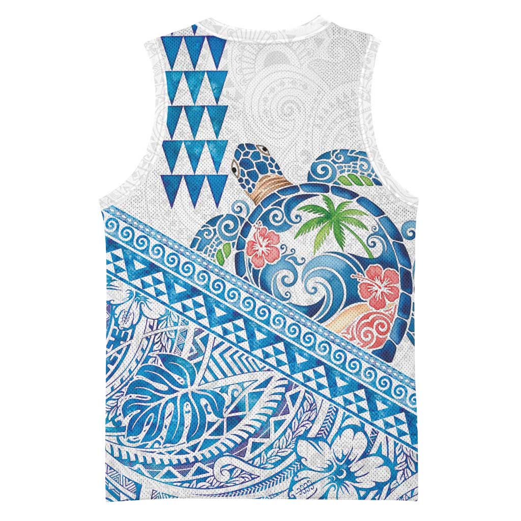 Hawaiian Abstract Sea Turtle Basketball Jersey Polynesian Tapa Art and Kakau Tattoo White WaterColor - Polynesian Pride