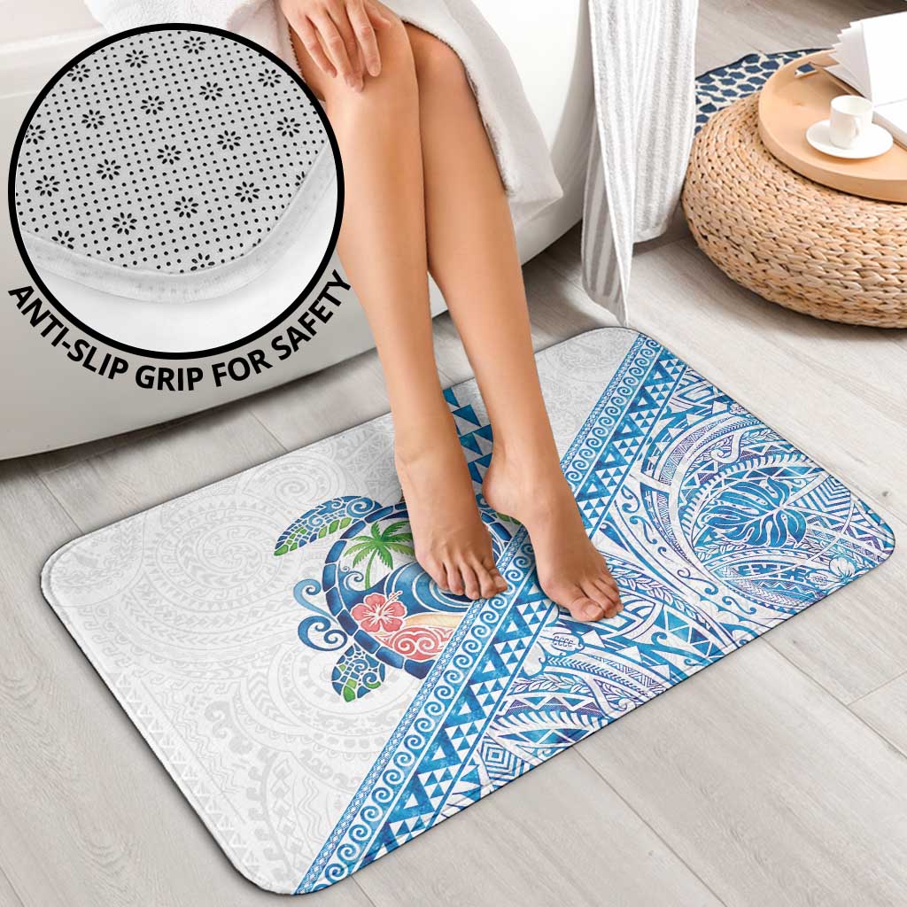 Hawaiian Abstract Sea Turtle Bathroom Set Polynesian Tapa Art and Kakau Tattoo White WaterColor - Polynesian Pride