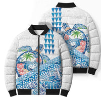Hawaiian Abstract Sea Turtle Bomber Puffer Jacket Polynesian Tapa Art and Kakau Tattoo White WaterColor - Polynesian Pride