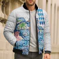 Hawaiian Abstract Sea Turtle Bomber Puffer Jacket Polynesian Tapa Art and Kakau Tattoo White WaterColor - Polynesian Pride