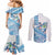 Hawaiian Abstract Sea Turtle Couples Matching Mermaid Dress and Long Sleeve Button Shirt Polynesian Tapa Art and Kakau Tattoo White WaterColor - Polynesian Pride
