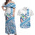 Hawaiian Abstract Sea Turtle Couples Matching Off Shoulder Maxi Dress and Hawaiian Shirt Polynesian Tapa Art and Kakau Tattoo White WaterColor - Polynesian Pride