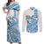 Hawaiian Abstract Sea Turtle Couples Matching Off Shoulder Maxi Dress and Long Sleeve Button Shirt Polynesian Tapa Art and Kakau Tattoo White WaterColor - Polynesian Pride