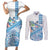 Hawaiian Abstract Sea Turtle Couples Matching Short Sleeve Bodycon Dress and Long Sleeve Button Shirt Polynesian Tapa Art and Kakau Tattoo White WaterColor - Polynesian Pride