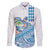 Hawaiian Abstract Sea Turtle Family Matching Off The Shoulder Long Sleeve Dress and Hawaiian Shirt Polynesian Tapa Art and Kakau Tattoo White WaterColor - Polynesian Pride