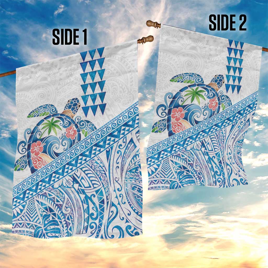 Hawaiian Abstract Sea Turtle Garden Flag Polynesian Tapa Art and Kakau Tattoo White WaterColor - Polynesian Pride