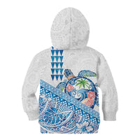 Hawaiian Abstract Sea Turtle Kid Hoodie Polynesian Tapa Art and Kakau Tattoo White WaterColor - Polynesian Pride
