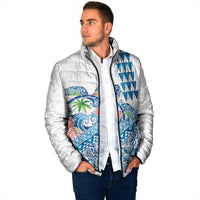 Hawaiian Abstract Sea Turtle Padded Jacket Polynesian Tapa Art and Kakau Tattoo White WaterColor - Polynesian Pride