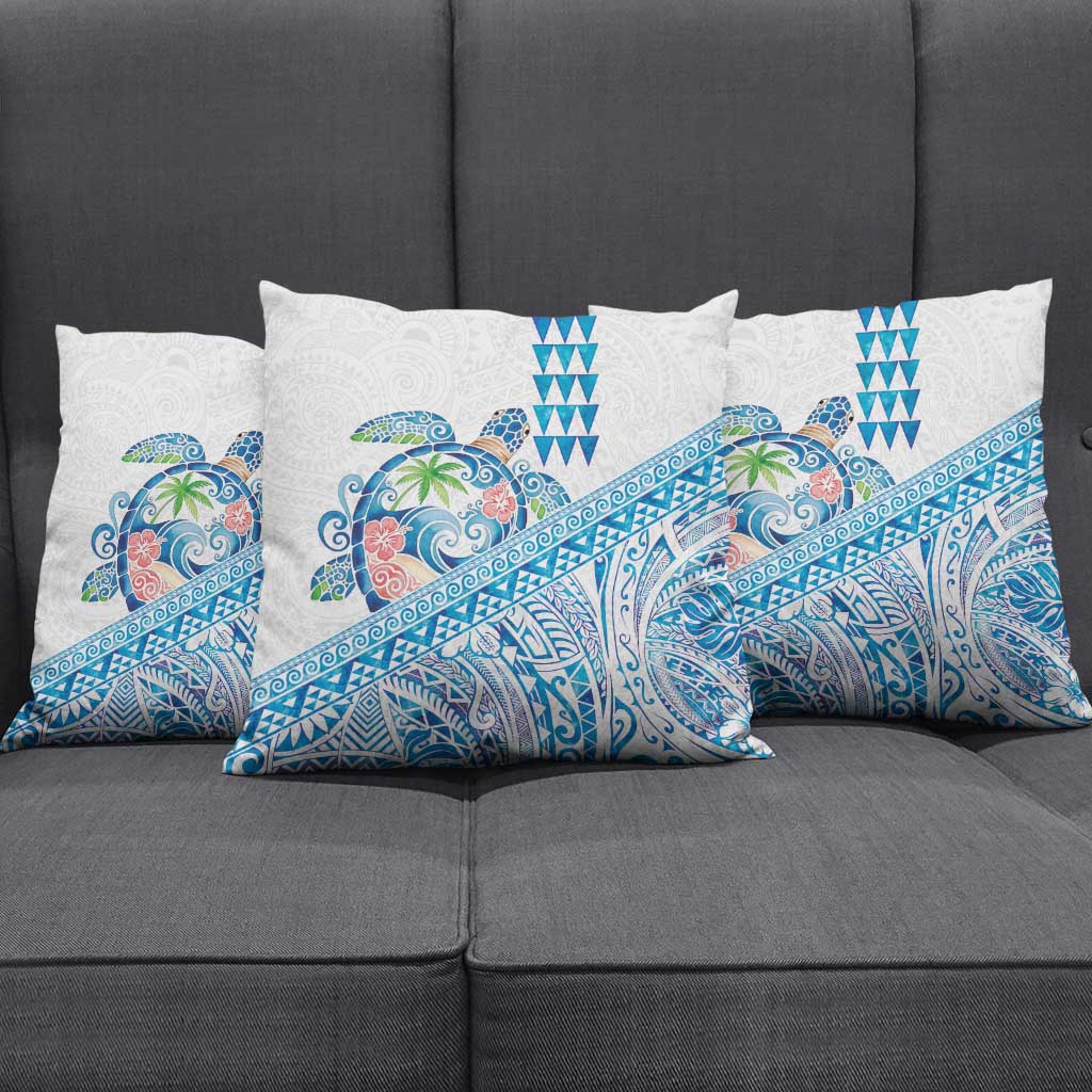 Hawaiian Abstract Sea Turtle Pillow Cover Polynesian Tapa Art and Kakau Tattoo White WaterColor - Polynesian Pride