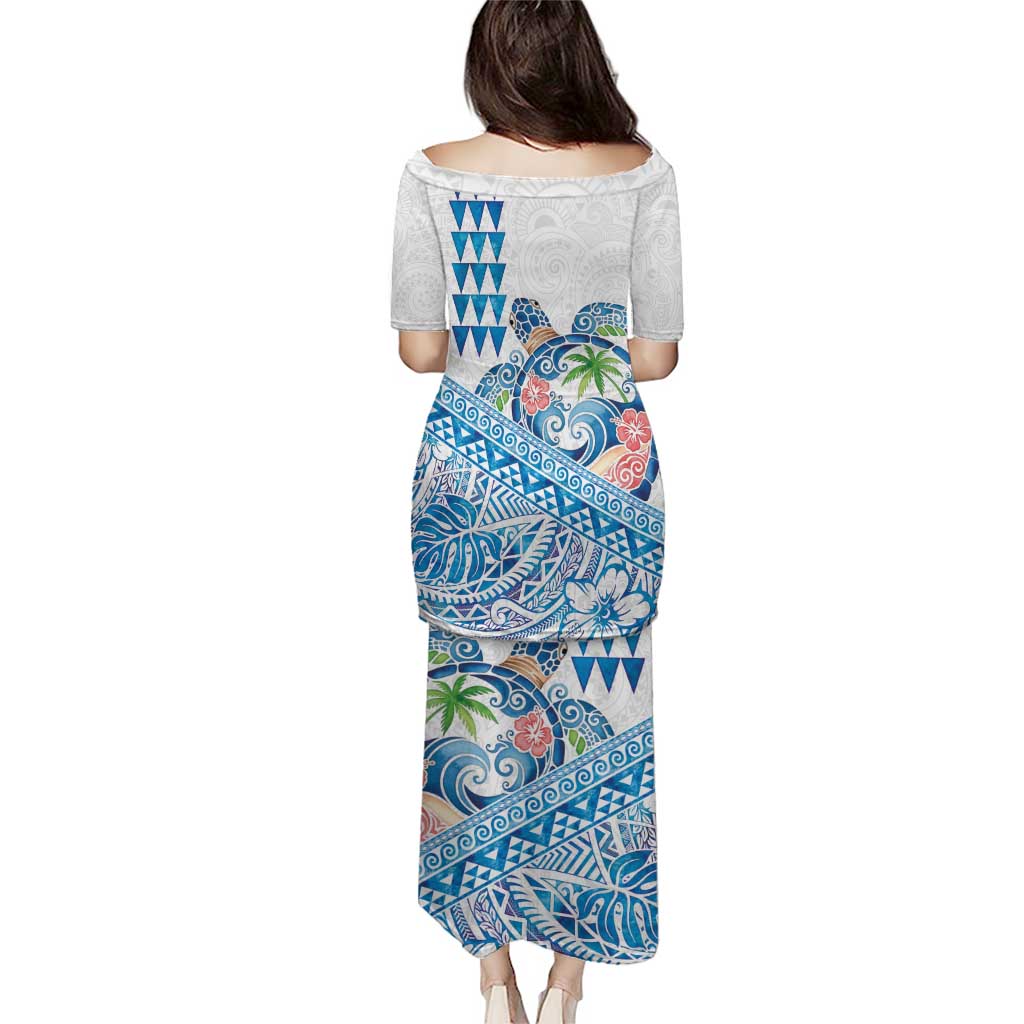 Hawaiian Abstract Sea Turtle Puletasi Polynesian Tapa Art and Kakau Tattoo White WaterColor - Polynesian Pride