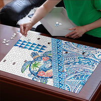 Hawaiian Abstract Sea Turtle Puzzle Polynesian Tapa Art and Kakau Tattoo White WaterColor - Polynesian Pride