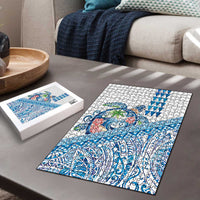 Hawaiian Abstract Sea Turtle Puzzle Polynesian Tapa Art and Kakau Tattoo White WaterColor - Polynesian Pride