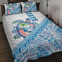 Hawaiian Abstract Sea Turtle Quilt Bed Set Polynesian Tapa Art and Kakau Tattoo White WaterColor - Polynesian Pride