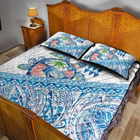 Hawaiian Abstract Sea Turtle Quilt Bed Set Polynesian Tapa Art and Kakau Tattoo White WaterColor - Polynesian Pride