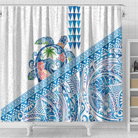Hawaiian Abstract Sea Turtle Shower Curtain Polynesian Tapa Art and Kakau Tattoo White WaterColor - Polynesian Pride