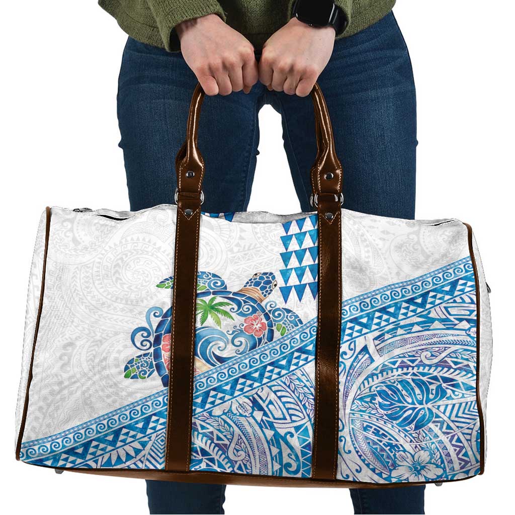 Hawaiian Abstract Sea Turtle Travel Bag Polynesian Tapa Art and Kakau Tattoo White WaterColor - Polynesian Pride