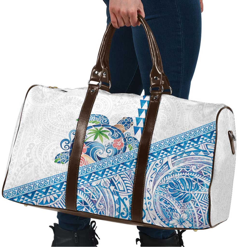 Hawaiian Abstract Sea Turtle Travel Bag Polynesian Tapa Art and Kakau Tattoo White WaterColor - Polynesian Pride