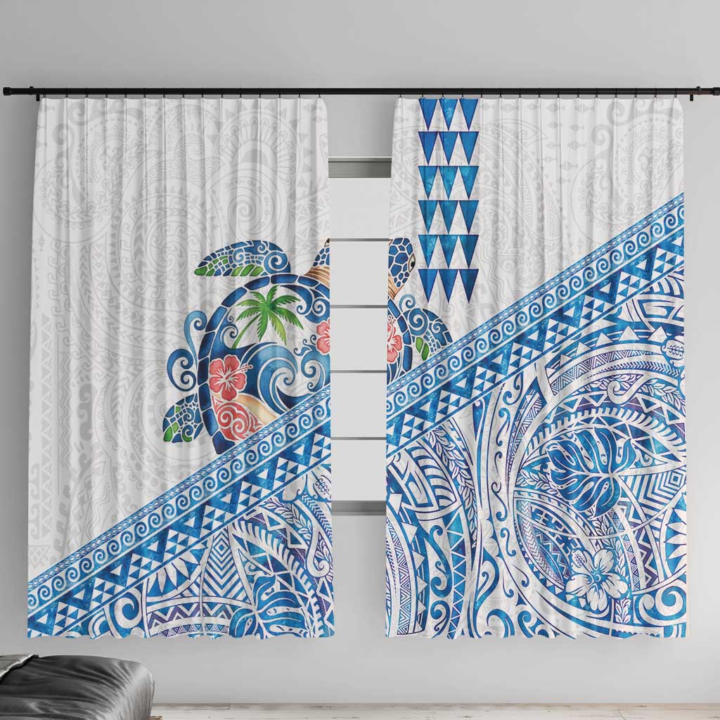 Hawaiian Abstract Sea Turtle Window Curtain Polynesian Tapa Art and Kakau Tattoo White WaterColor - Polynesian Pride